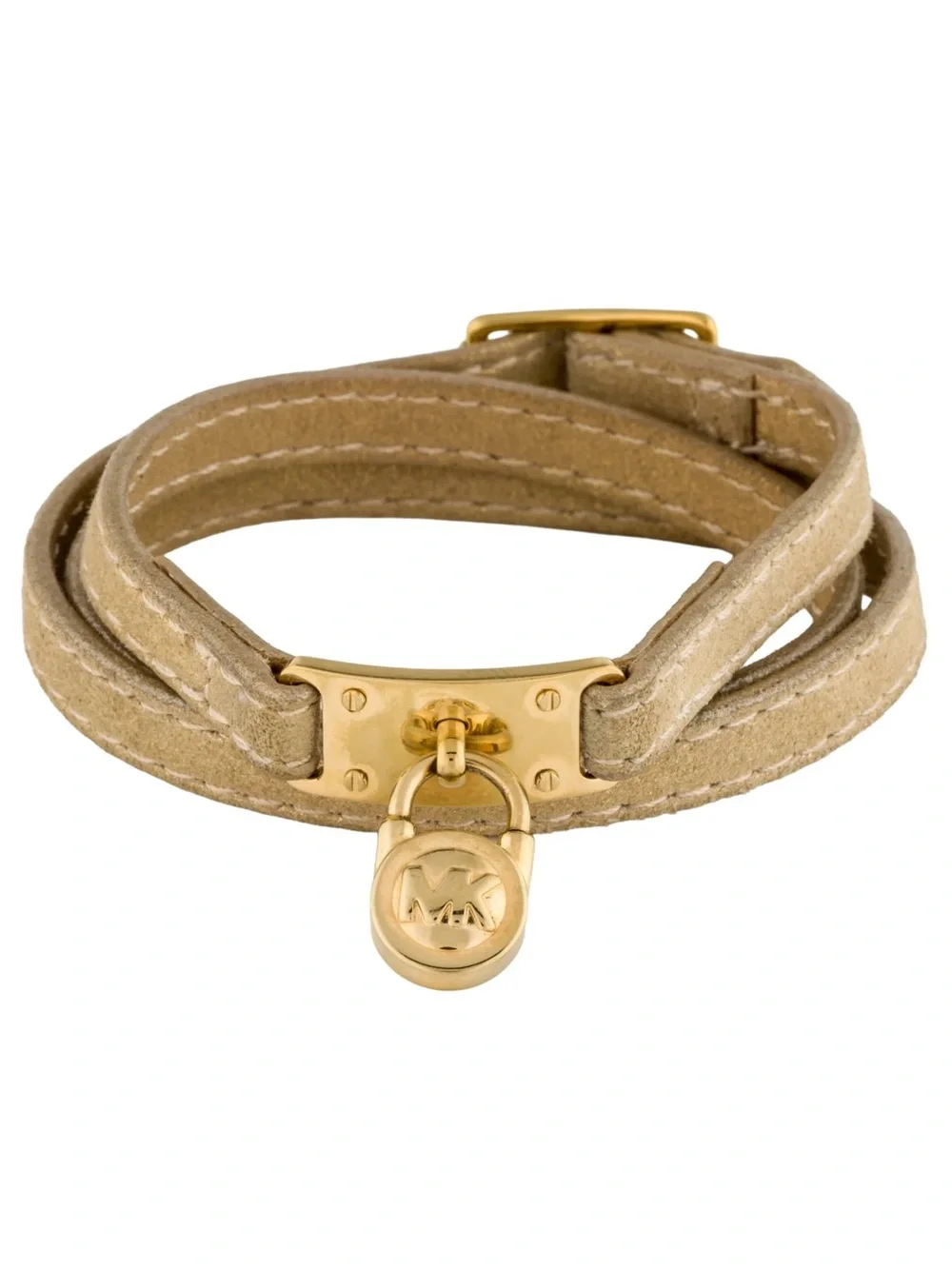 MICHAEL KORS PadLock Triple Wrap Bracelet • leather • gold-tone padlock charm